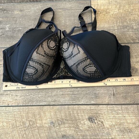 Cacique Lightly Lined Balconette Strappy Bra Black Tan Size 44DDD - Picture 5 of 9